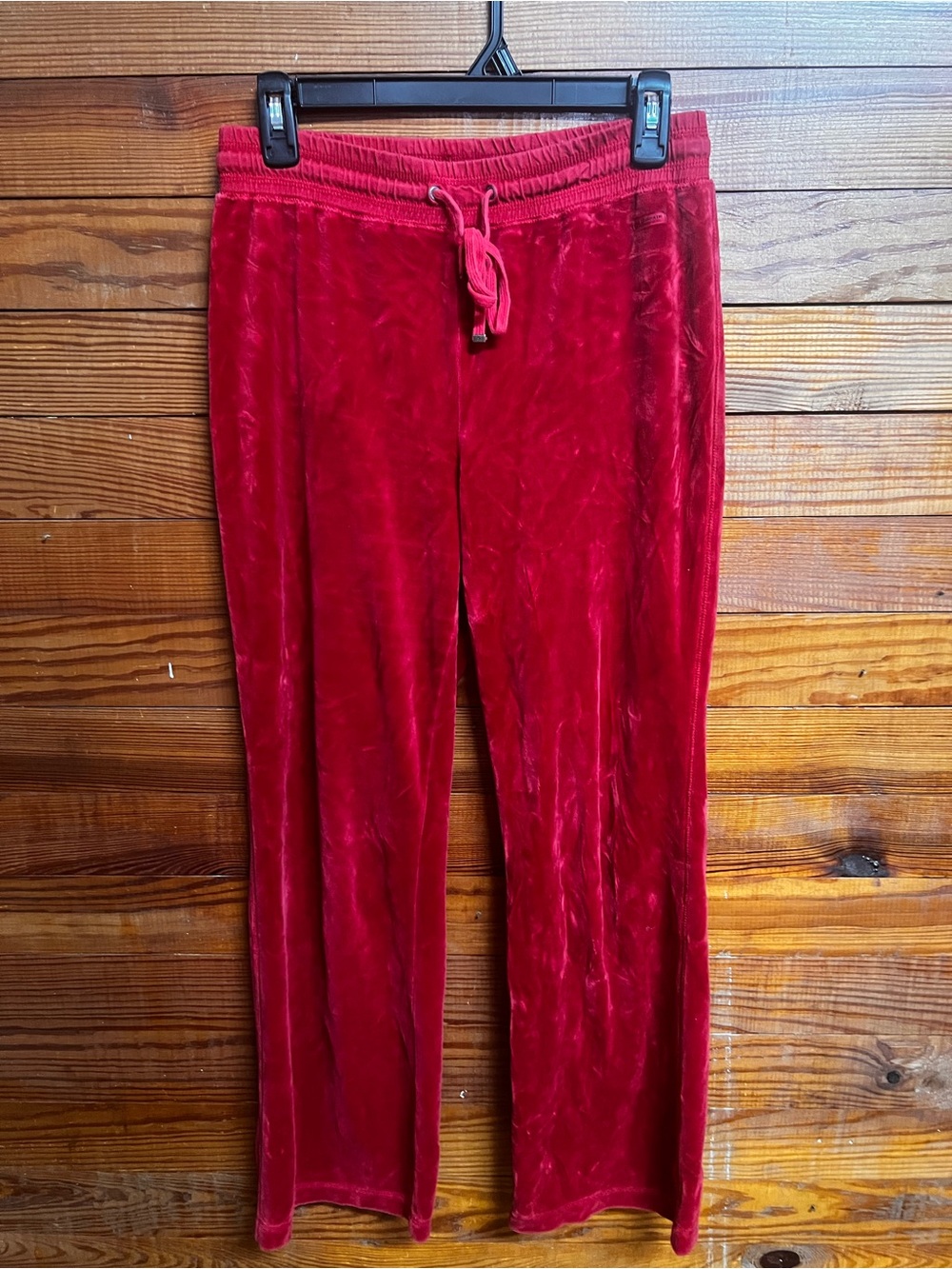 Liz Claiborne Petite S Red Velour Pants Y2K Flare Lounge Drawstring